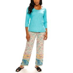 NEW PAPARAZZI FASHION floral and vine easy pants in peach/turquoise/pink